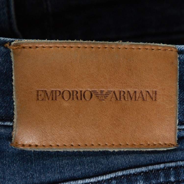 Pre Owned Emporio Armani Blue Denim Studded Pocket Skinny Jeans S