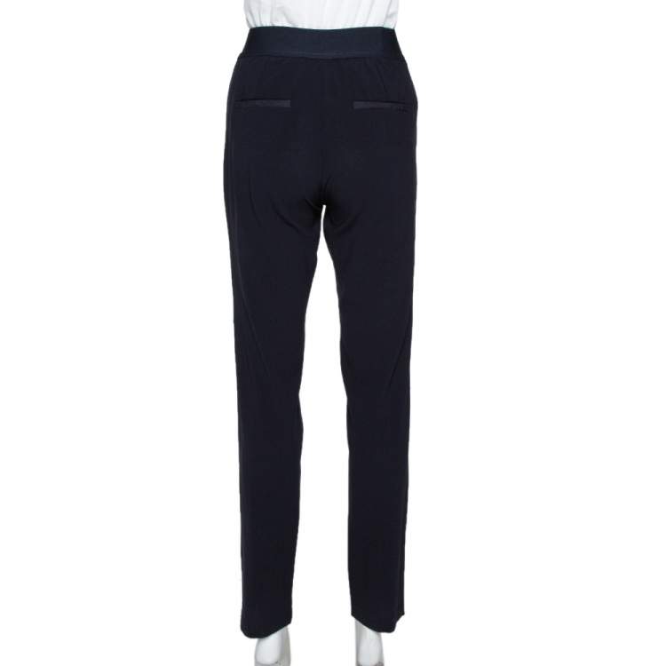 Pre Owned Emporio Armani Navy Blue Stretch Wool Elasticized Waist Trousers M