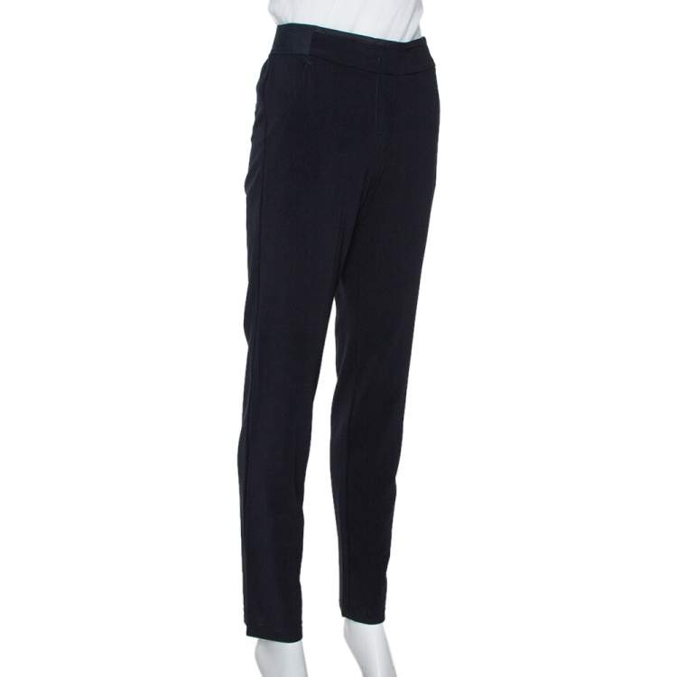 Pre Owned Emporio Armani Navy Blue Stretch Wool Elasticized Waist Trousers M