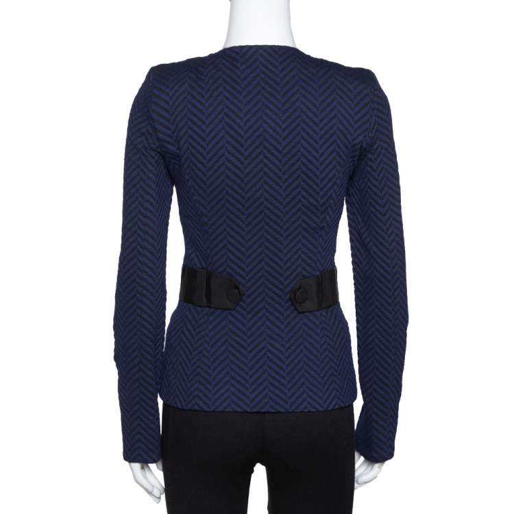 Pre Owned Emporio Armani Navy Blue Zig Zag Pattern Asymmetrical Jacket S