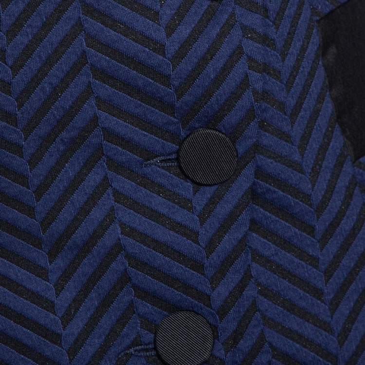 Pre Owned Emporio Armani Navy Blue Zig Zag Pattern Asymmetrical Jacket S
