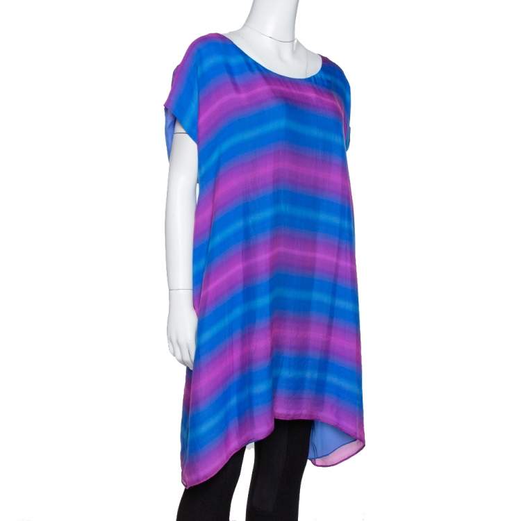 Pre Owned Emporio Armani Blue & Pink Gradient Print Silk Tunic L