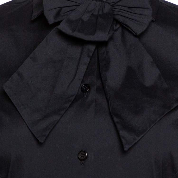 Pre Owned Emporio Armani Black Stretch Cotton Bow Detail Shirt M
