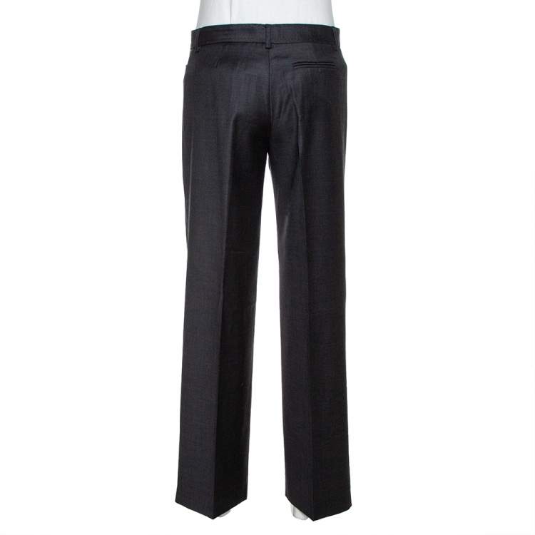 Pre Owned Emporio Armani Charcoal Grey Wool Tailored Wide Fit Trousers S