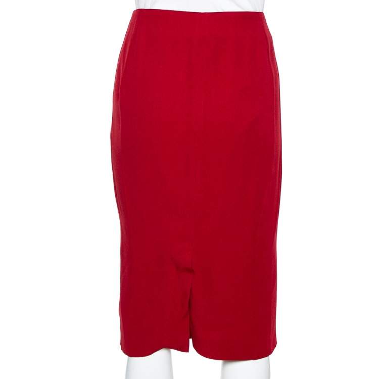 red crepe pencil skirt