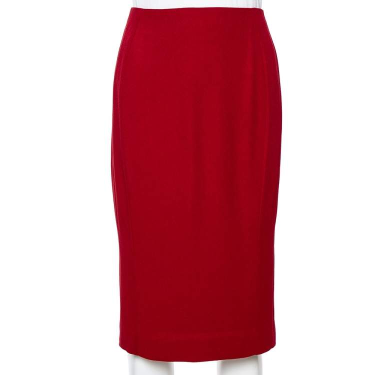 red crepe pencil skirt