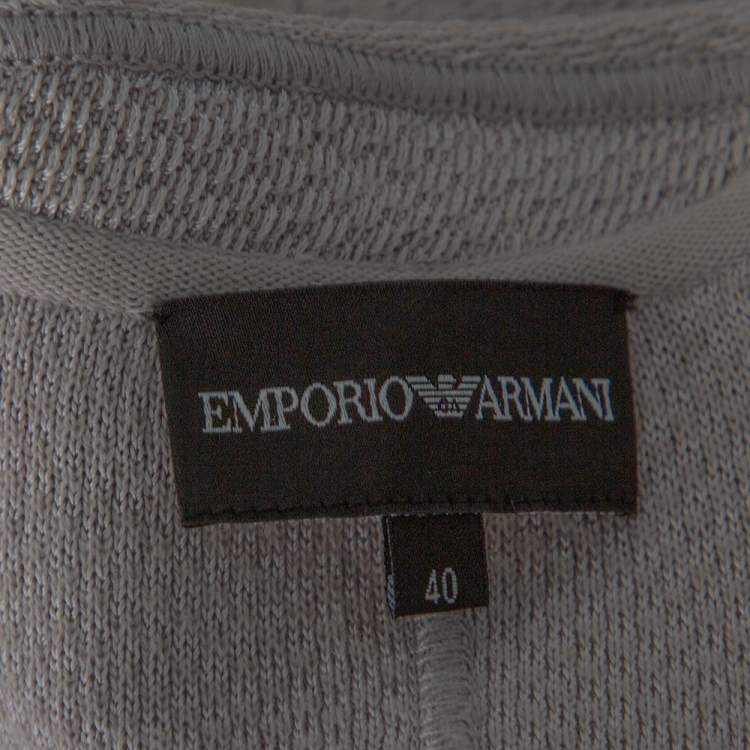 Pre Owned Emporio Armani Smoke Grey Knit Zip Front Jacket S