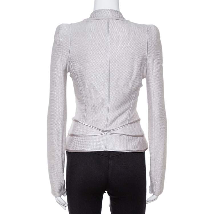 Pre Owned Emporio Armani Smoke Grey Knit Zip Front Jacket S