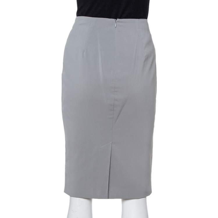 Pre Owned Emporio Armani Grey Stretch Crepe Pencil Skirt M