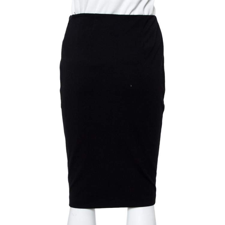 Pre Owned Emporio Armani Black Jersey Pleat Front Pencil Skirt S