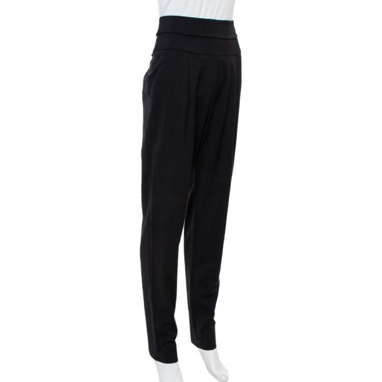 Pre Owned Emporio Armani Black Wool High Waist Tapered Trousers S