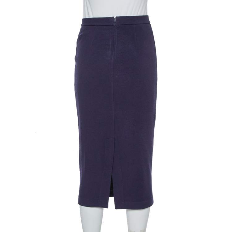 Pre Owned Emporio Armani Navy Blue Knit Pencil Skirt M