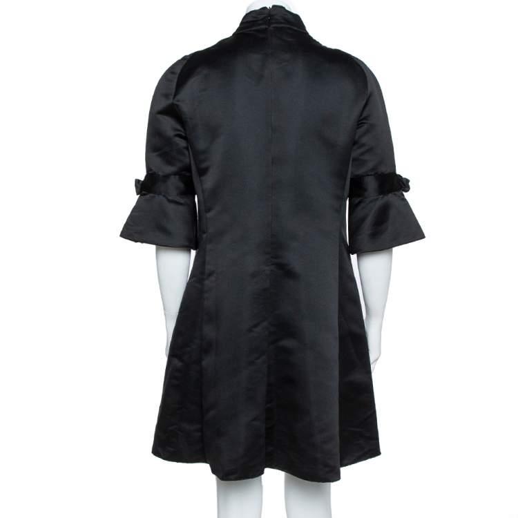 Pre Owned Emporio Armani Black Silk Blend Mock Neck Bow Sleeve Detail Midi Dress L