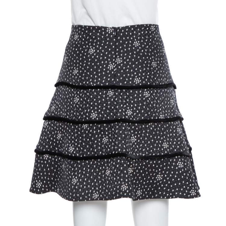 Pre Owned Emporio Armani Black Textured Silk Tiered Short Skirt M