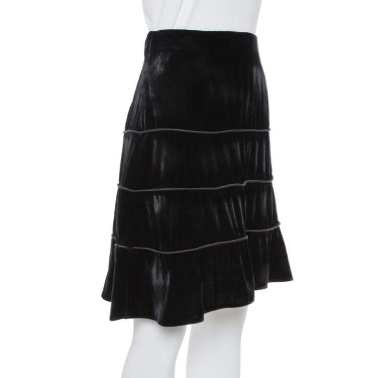 Pre Owned Emporio Armani Black Velvet Tiered Short Skirt M