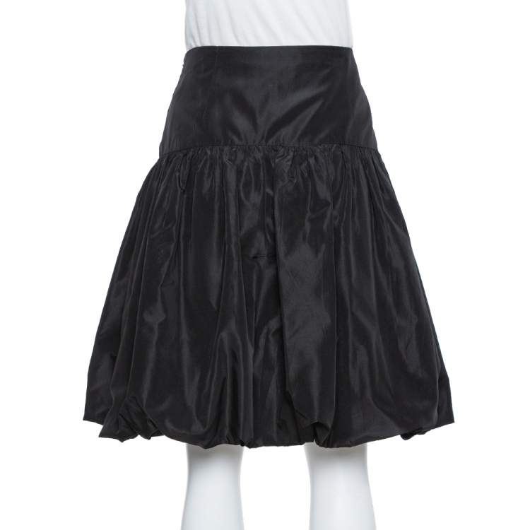 Pre Owned Emporio Armani Black Taffeta Gathered Short Skirt L