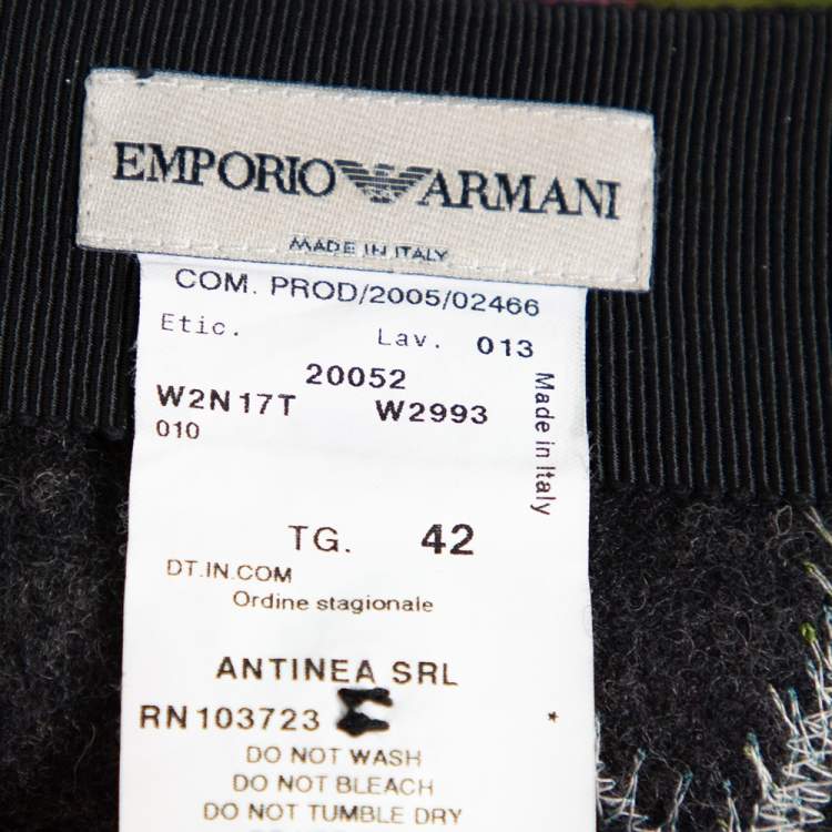 Pre Owned Emporio Armani Grey Wool Floral Appliqued A-Line Skirt M