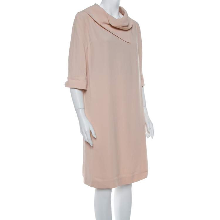 Pre Owned Emporio Armani Peach Crepe Collar Detail Shift Dress L