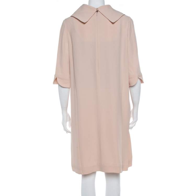 Pre Owned Emporio Armani Peach Crepe Collar Detail Shift Dress L