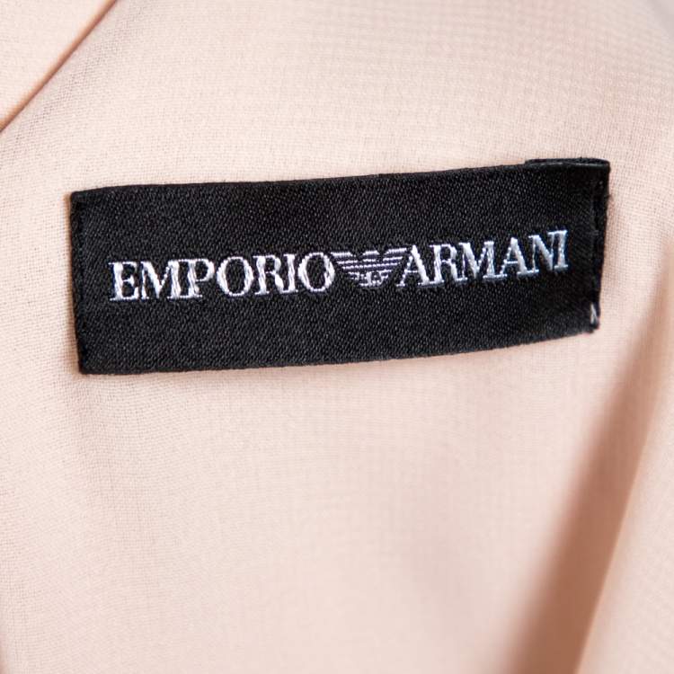 Pre Owned Emporio Armani Peach Crepe Collar Detail Shift Dress L