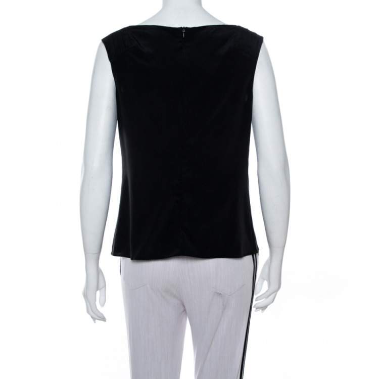 Pre Owned Emporio Armani Black Stretch Silk Sleeveless Top M
