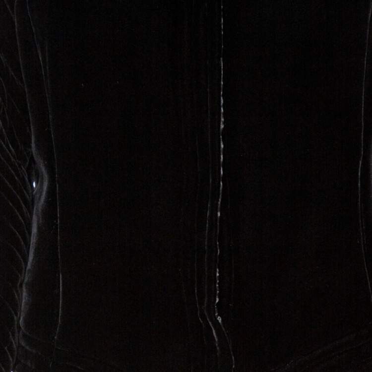 Pre Owned Emporio Armani Black Velvet Quilt Detail Stand Collar Jacket L