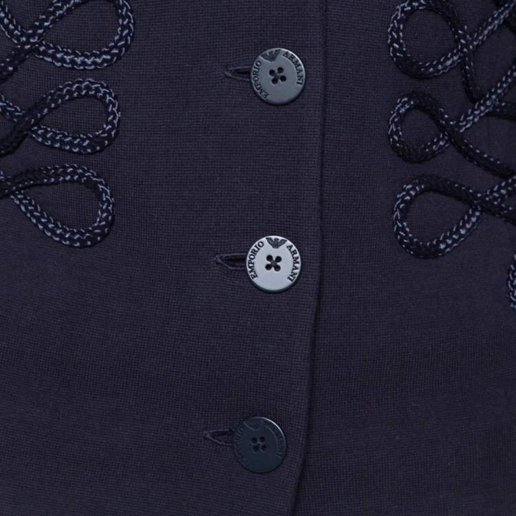 Pre Owned Emporio Armani Navy Blue Cotton Knit Trim Detail Collared Jacket M