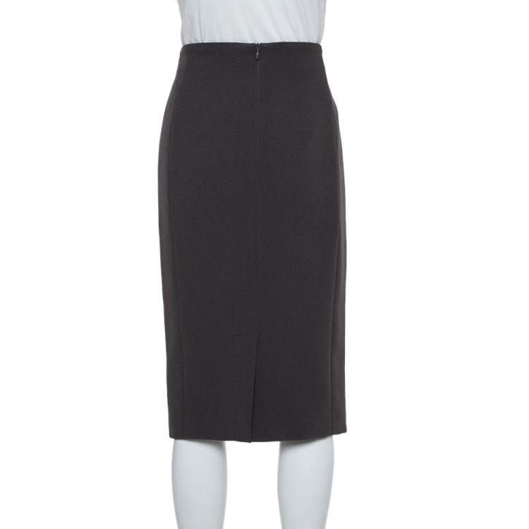 Pre Owned Emporio Armani Dark Grey Crepe Paneled Pencil Skirt M