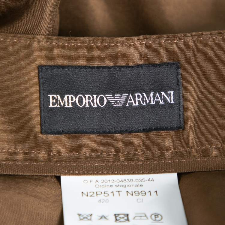 Pre Owned Emporio Armani Metallic Brown Silk Elastic Detail Cropped Pants M