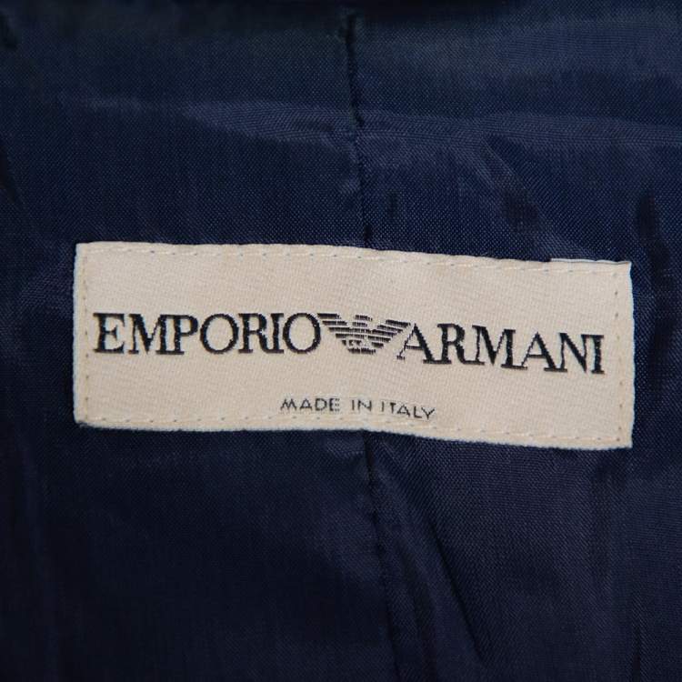 Pre Owned Emporio Armani Navy Blue Crepe Paneled Button Front Blazer M