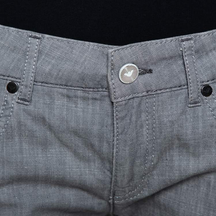 Pre Owned Emporio Armani Grey Cotton 5 Pocket Detail Tapered Leg Trousers L