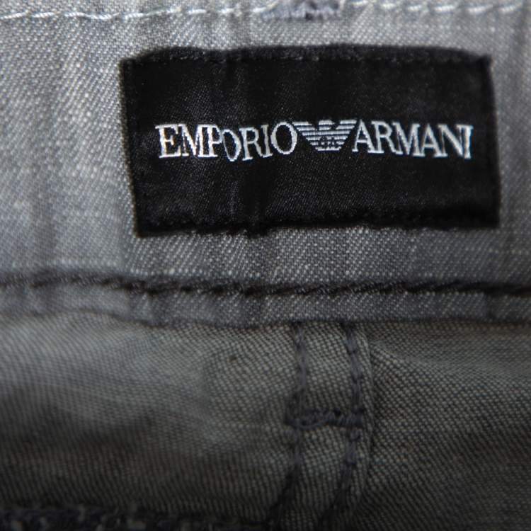 Pre Owned Emporio Armani Grey Cotton 5 Pocket Detail Tapered Leg Trousers L