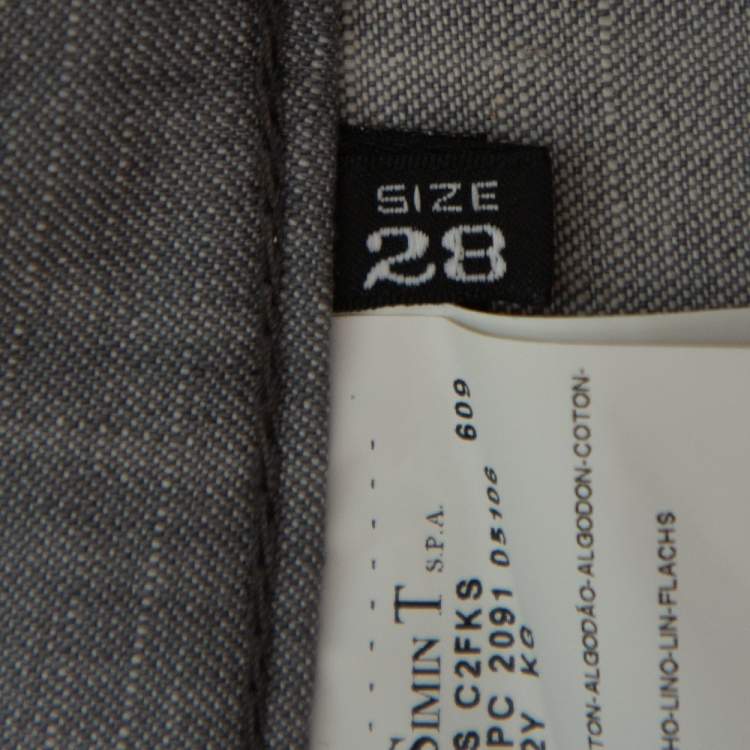 Pre Owned Emporio Armani Grey Cotton 5 Pocket Detail Tapered Leg Trousers L