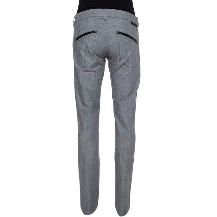 Pre Owned Emporio Armani Grey Cotton 5 Pocket Detail Tapered Leg Trousers L