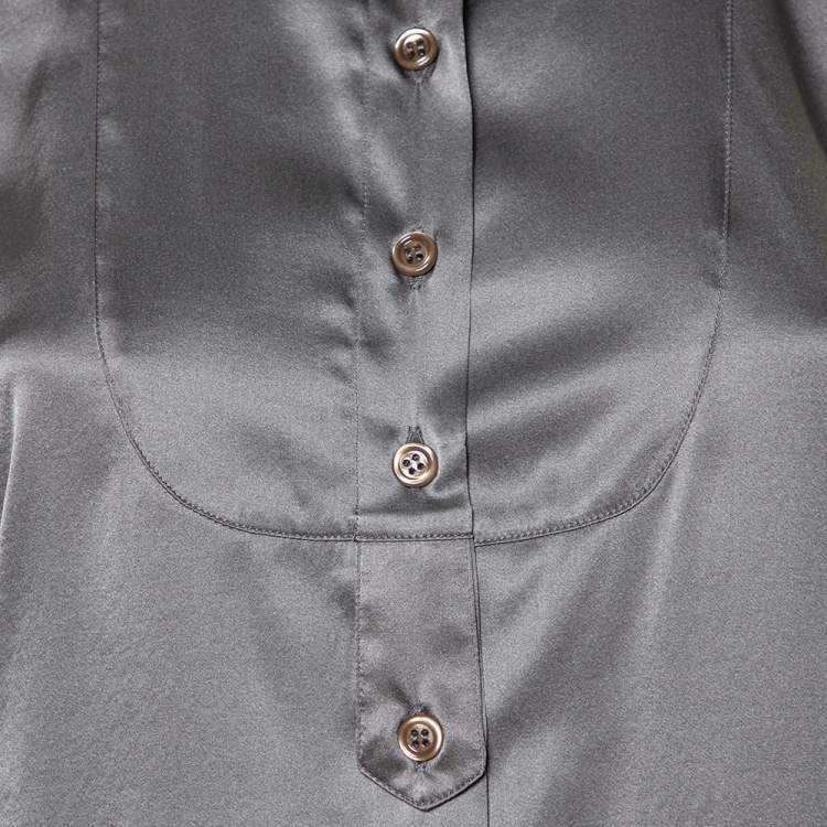 Pre Owned Emporio Armani Grey Silk Satin Button Front Paneled Sleeveless Shirt M