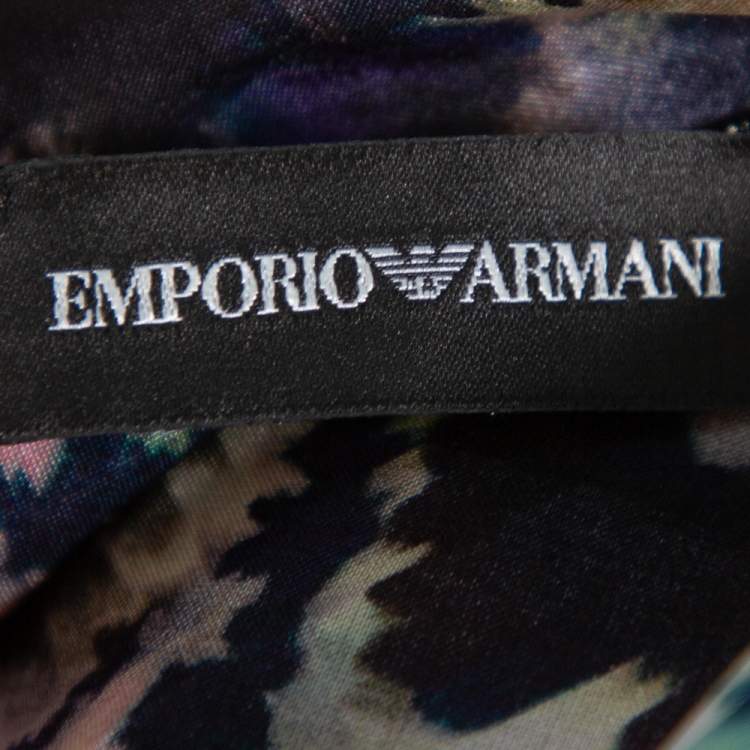 Pre Owned Emporio Armani Multicolor Printed Silk One Shoulder Shift Dress L