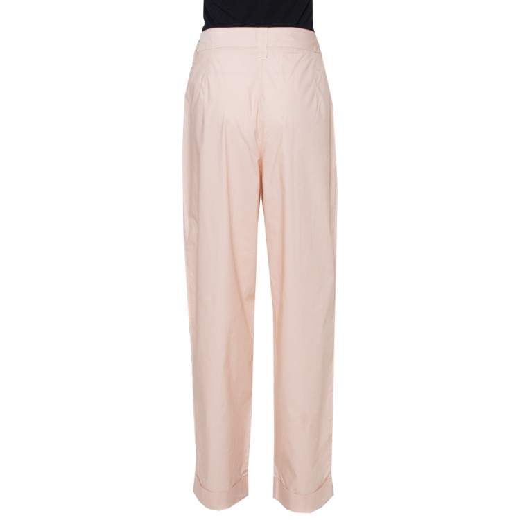 Pre Owned Emporio Armani Pale Pink Cotton Wide Leg Trousers L