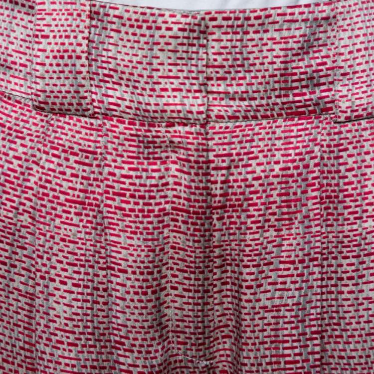 Pre Owned Emporio Armani Pink & Grey Printed Silk Palazzo Pants M