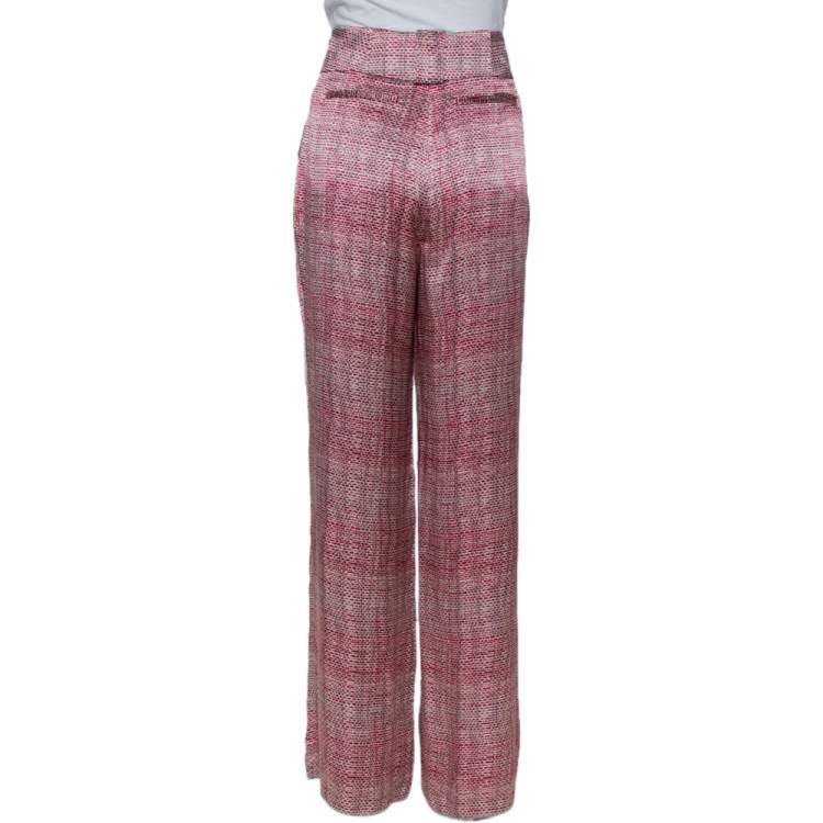 Pre Owned Emporio Armani Pink & Grey Printed Silk Palazzo Pants M