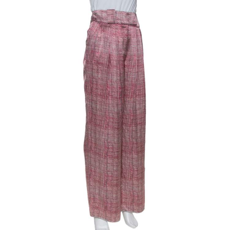 Pre Owned Emporio Armani Pink & Grey Printed Silk Palazzo Pants M