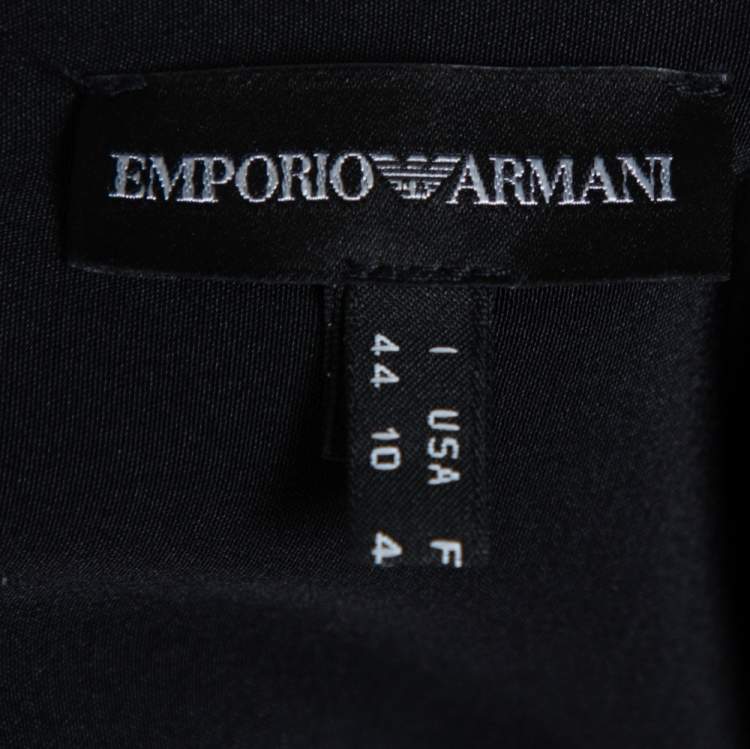 Pre Owned Emporio Armani Black Silk Embellished Neck Detail Shift Dress M
