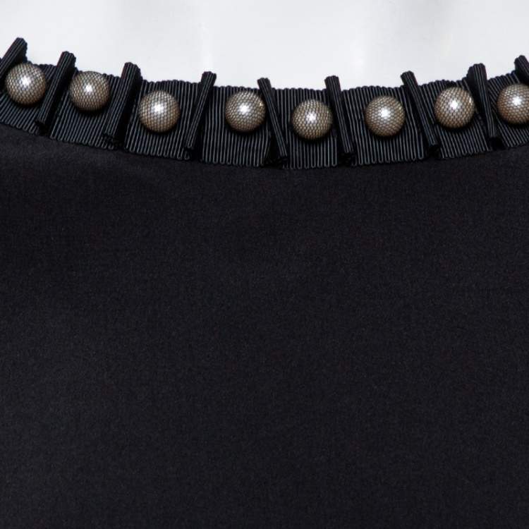 Pre Owned Emporio Armani Black Silk Embellished Neck Detail Shift Dress M