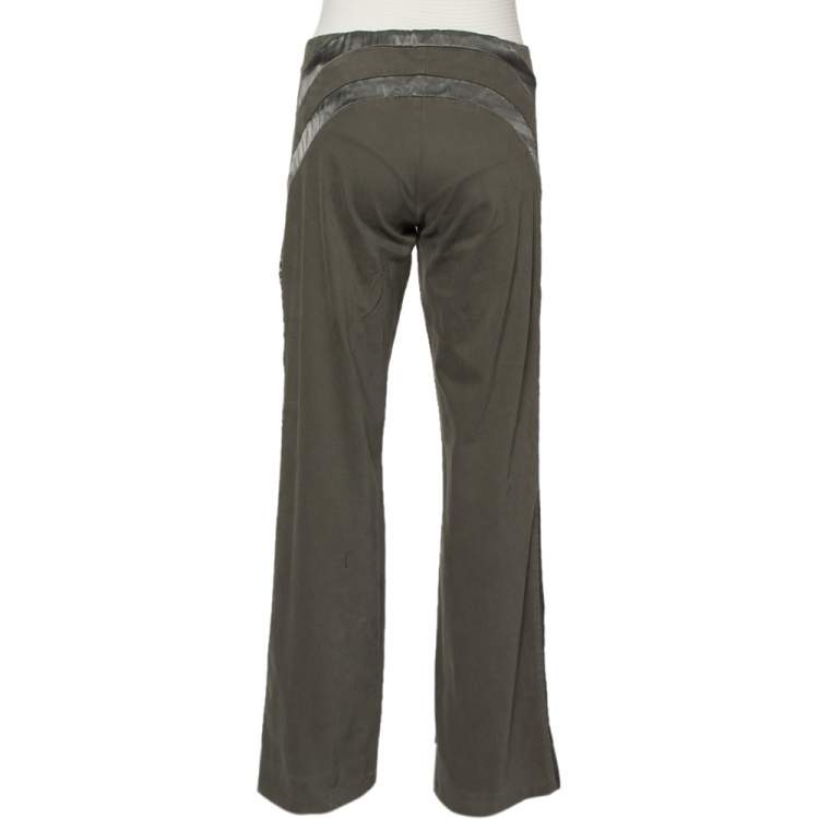 Pre Owned Emporio Armani Military Green Cotton Satin Trim Detail Trousers S