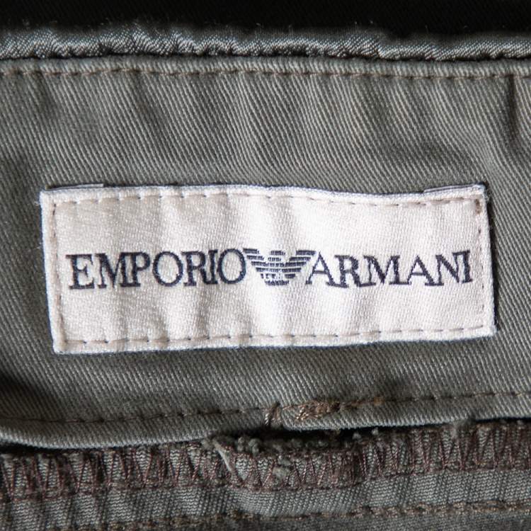 Pre Owned Emporio Armani Military Green Cotton Satin Trim Detail Trousers S