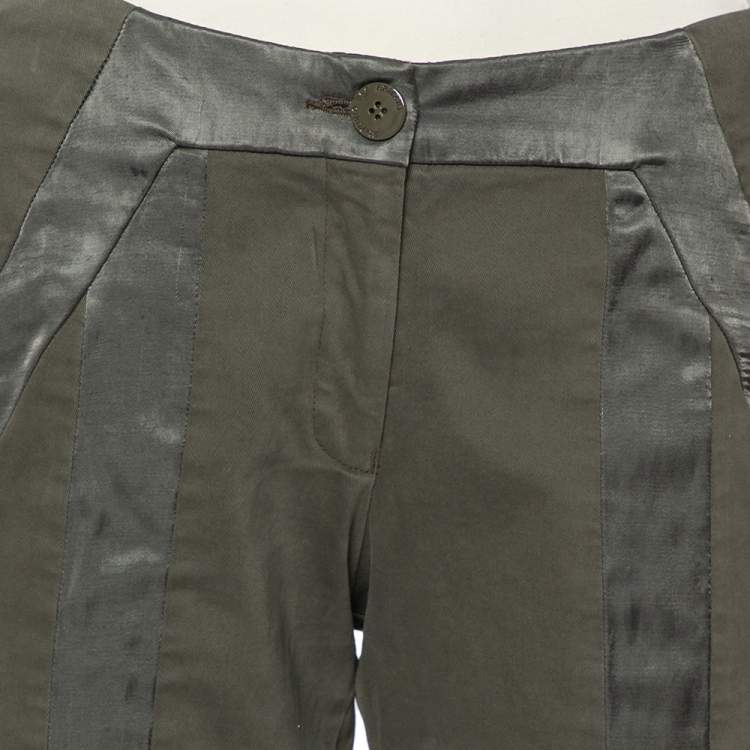 Pre Owned Emporio Armani Military Green Cotton Satin Trim Detail Trousers S