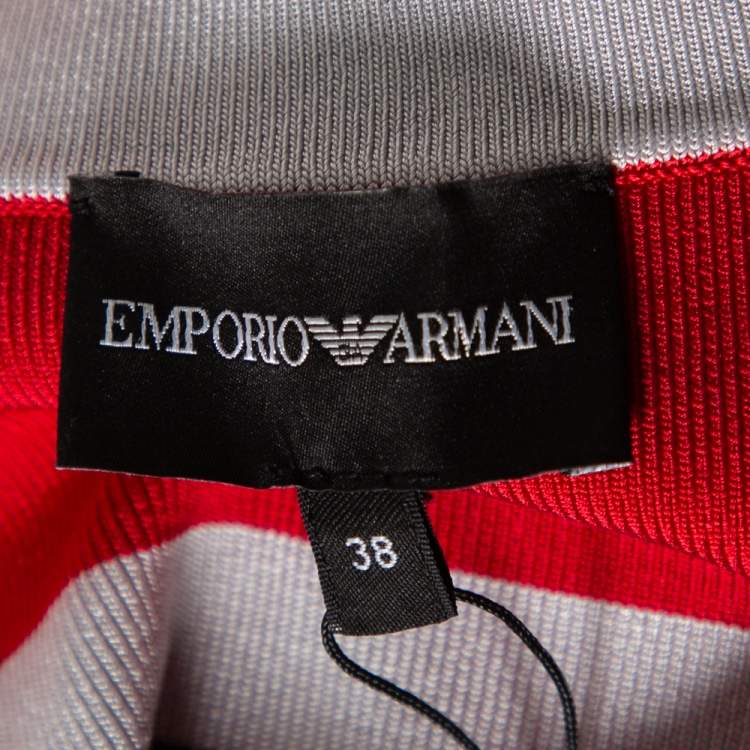 Pre Owned Emporio Armani Multicolor Striped Knit Puff Sleeve Mini Dress S