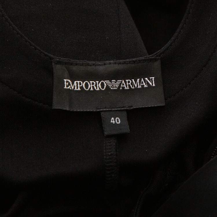 Pre Owned Emporio Armani Black Knit Contrast Trim Draped Detail Sleeveless Midi Dress S