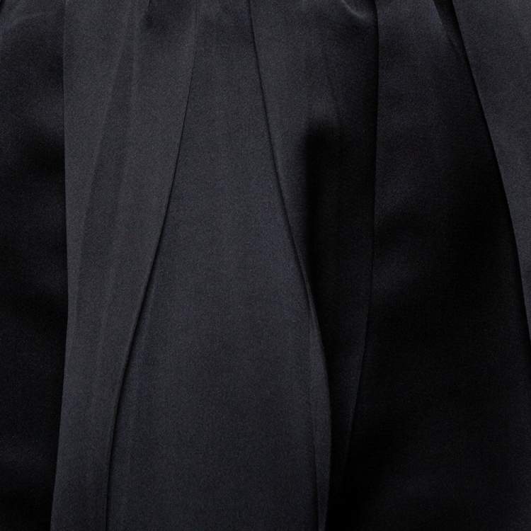 Pre Owned Emporio Armani Black Satin Pleated Midi Skirt S