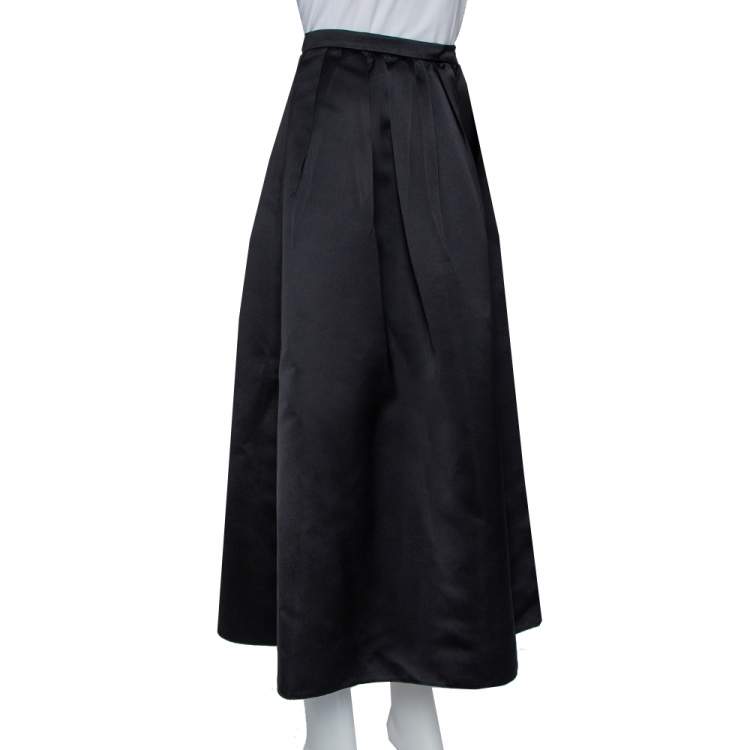 Pre Owned Emporio Armani Black Satin Pleated Midi Skirt S