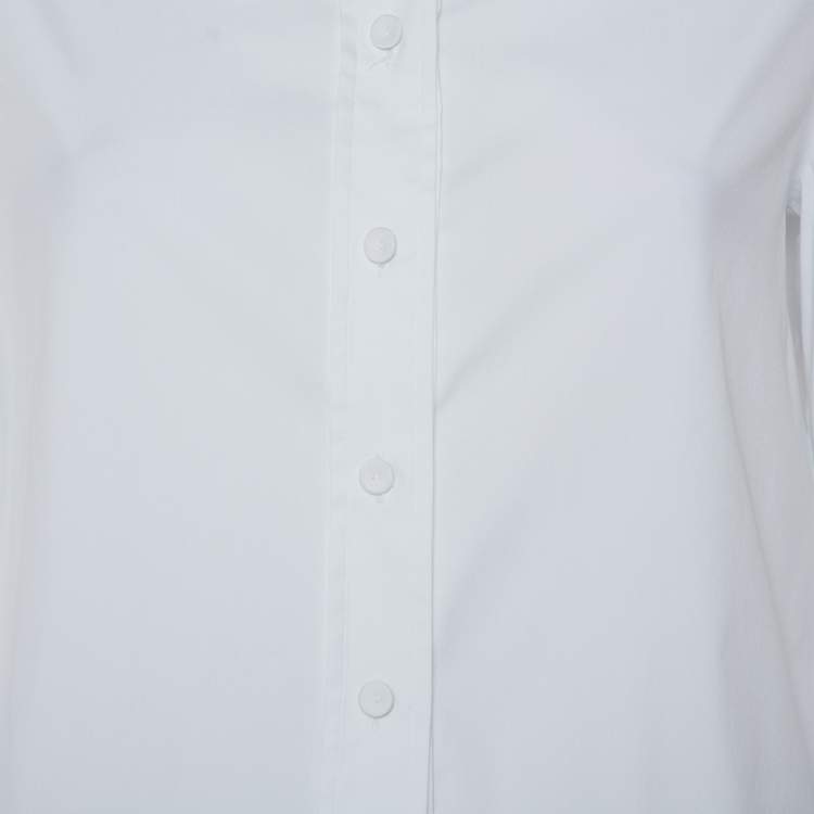 Pre Owned Emporio Armani White Cotton Extended Collar Detail Button Front Boxy Shirt M